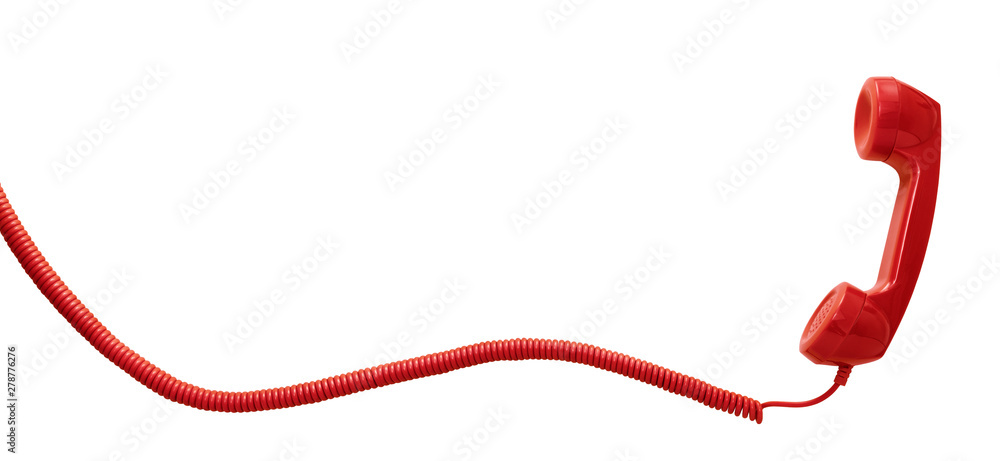 Red vintage telephone handset isolated on white background with copy space - obrazy, fototapety, plakaty 