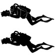 isolated silhouette of a scuba diver, vector draw