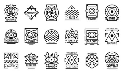 Wall Mural - Geometric alchemy icons set. Outline set of geometric alchemy vector icons for web design isolated on white background