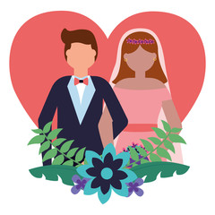 Sticker - bride and groom heart love flowers wedding