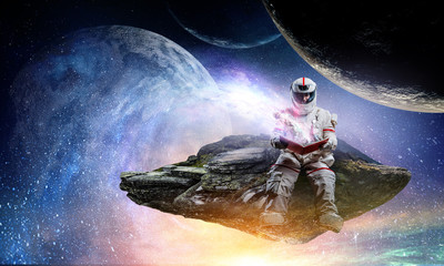 Wall Mural - spaceman and his mission. mixed media
