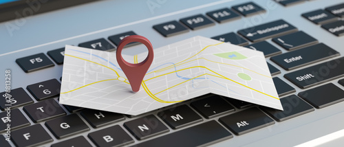 Fotografía Map pointer location on a laptop. 3d illustration.