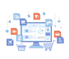Wall Mural - online store shop. internet virtual shopping, e-commerce, digital marketing. monitor with webstore o