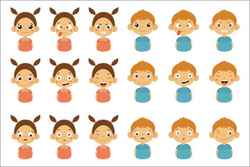 Sticker - Young kids Portrait Icons With Different Emotions