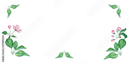 card with watercolor leaves of an apple tre