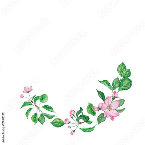 card with watercolor leaves of an apple tree