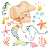 Mermaid Watercolor Character Starfish Ocean Kit