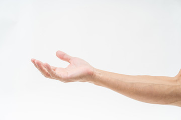 Wall Mural - Asian man hand arm on white background