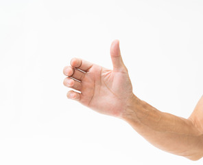 Wall Mural - Asian man hand arm on white background