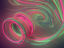Interlacing Abstract Pink And Green Colored Curves. Computer Generated Geometric Pattern. 3D Rendering