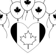 Sticker - flag of canada in heart shape with balloons helium