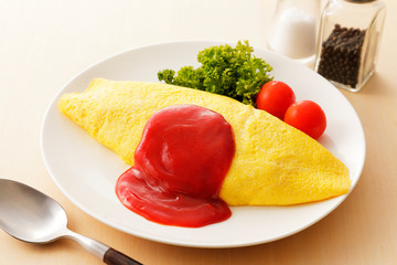 Sticker - オムライス　Omurice. Japanese omelette with rice