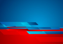 Abstract Contrast Red And Blue Tech Design With Geometric Shapes. Minimal Futuristic Background. Vector Modern Illustration