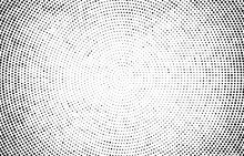 Abstract Radial Halftone Texture. Monochrome Background Of Black Dots On White.