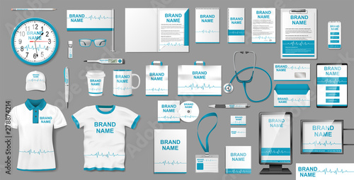 Download Medical Center Or Pharmacy Branding Identity Design Pharmacy Stationery Mockup Template Elements Brochure Advertising City Lightbox Shirt Vector Illustration Stock Vector Adobe Stock