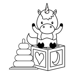 Poster - cute little unicorn with rings and block