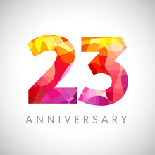 23rd Anniversary Numbers. 23 Years Old Multicolored Logotype. Age Congrats, Congratulation Art Idea. Isolated Abstract Graphic Design Template. Coloured Digits. Up To 32 %, 23% Percent Off Discount.