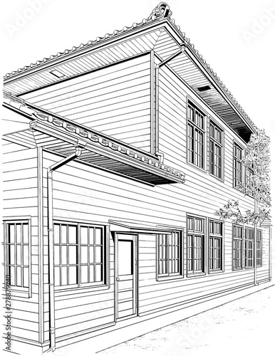 漫画風ペン画イラスト 明治大正風建物 Comprar Esta Ilustracion De Stock Y Explorar Ilustraciones Similares En Adobe Stock Adobe Stock