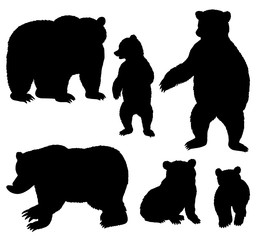 grizzly bear silhouettes beat cubs animal vectors
