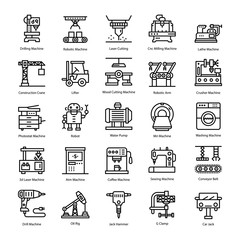 Wall Mural - Technical Tools and Machines Line Icons Pack 