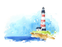 Watercolour Sketch Of A Lighthouse At The Seaside, Seascape