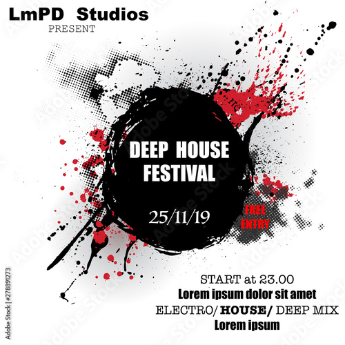 Obrazy House  czarno-czerwony-plakat-festiwalu-muzyki-grunge-z-przykladowym-tekstem