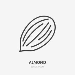 Wall Mural - Almond flat line icon. Vector thin sign of nut, healthy food outline illustration