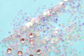 Wall Mural - Confetti on a blue background, festive concept.