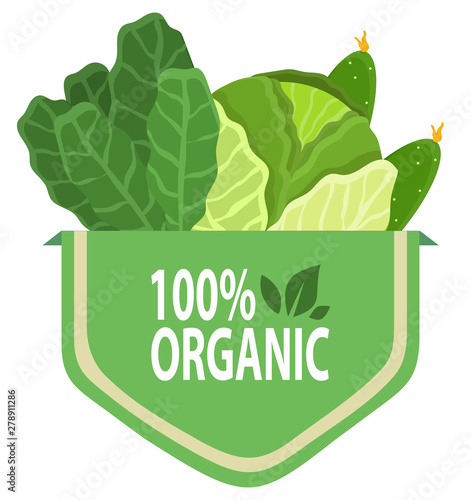 Organic Natural Food 100 Percent Fresh Greens Isolated Logo