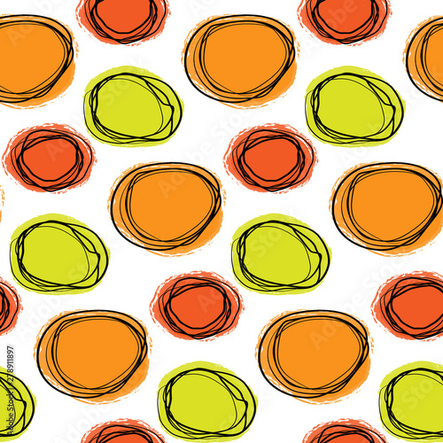 Seamless repeating background of colored circles and spirals