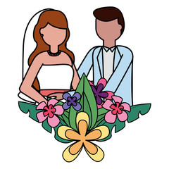 Wall Mural - groom and bride flowers leaves decoration wedding