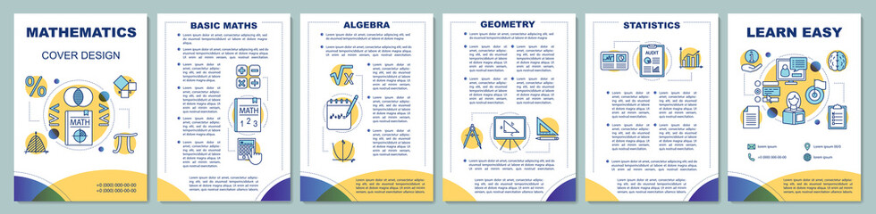Wall Mural - Mathematics lessons brochure template layout. Flyer, booklet, leaflet print design with linear illustrations. Geometry, algebra, statistics. Vector page layouts for magazines, annual reports, posters