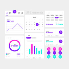 Wall Mural - modern web and app ui elements template. minimal web interface with navigation, buttons, icons for u