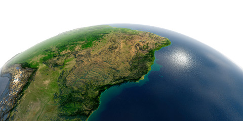 Canvas Print - Detailed Earth on white background. East Coast of Brazil