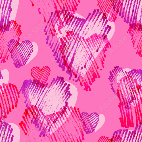 Hearts seamless pattern. Background for Valentines day. Hand drawn  Illustrat...