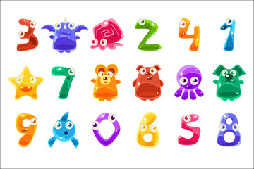 Wall Mural - Digit Shaped Animals And Other Jelly Creatures Set