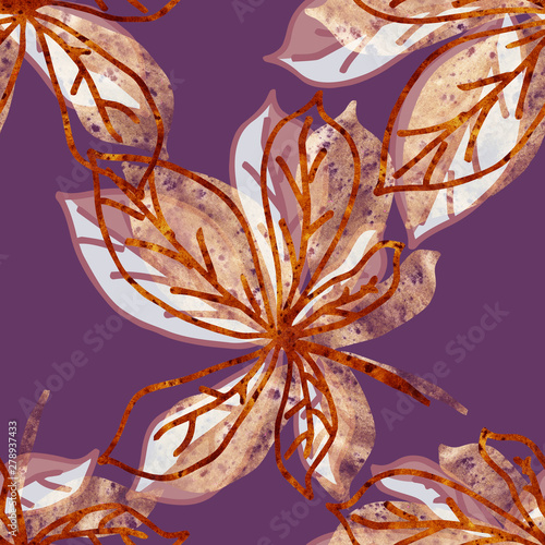 Chestnut leaves seamless pattern. Watercolor hand drawn background.