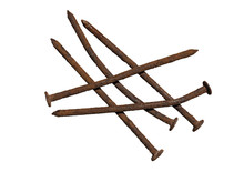 Five Old Rusty And Crooked Nails Isolated