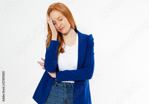 Pretty Red Hair Woman Covering Her Face With Hand Young European