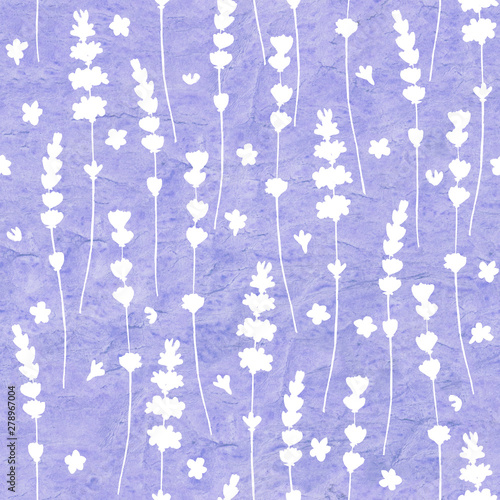 Tapety Francuskie  kwiaty-lawendy-biale-sylwetki-wzor-na-fioletowym-tle-akwarela