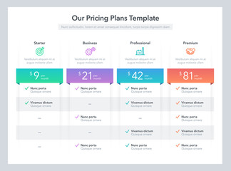Poster - Modern pricing comparison table with various subscription plans. Flat infographic design template for website or presentation.