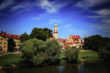 Wall Mural - Bavarian City of Regensburg near Munich in Germany, Europe on a warm summer day