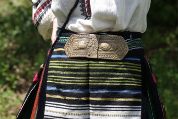 Vratsa, Bulgaria - June 23, 2019: People in traditional authentic folk costumes on National folklore fair 