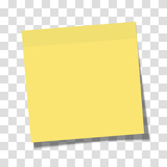 Wall Mural - Yellow paper sticky note glued to the surface isolated on transparent background. Vector illustration.