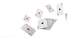 Falling Poker Playing Cards Casino Concept On Isolated On White Background - 3d Rendering