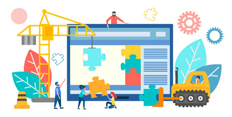 Wall Mural - vector illustration of a banner concept work in a team on construction and site optimization.