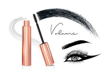 Mascara eyeliner and brush stroke vector, beauty and cosmetic background. Vector illustration