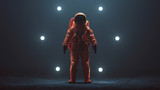Astronaut in an Orange Space Suit with Black Visor Standing in a Alien Void 3d illustration 3d render