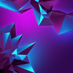 Wall Mural - 3d neon abstract crystal background, ultraviolet polygonal shapes