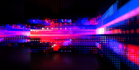 Wall Mural - 3d illustration. 3d studio space. led light panels. future tech. shine stylish scene. neon flare. co